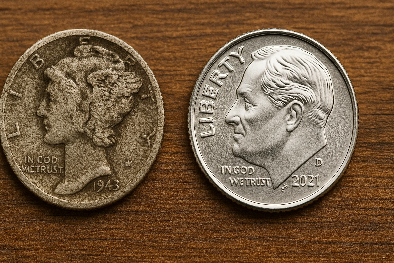 Condition variations of a US dime.